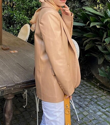 m Beden ten rengi Renk Deri oversize blazer ceket