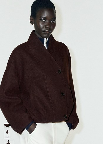 Zara Koyu Kahverengi Oversize Kruvaze Ceket