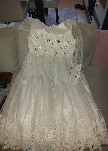 Kız Çocuk Beyaz Dantel İşlemeli Elbise - Görsel 2