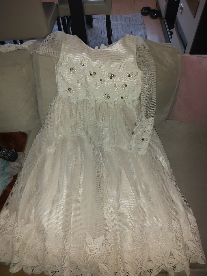 Kız Çocuk Beyaz Dantel İşlemeli Elbise - Görsel 2