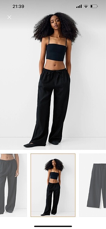 Bershka elastik belli keten pantolon