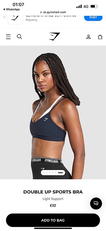 xs Beden Gymshark double up bra lacivert