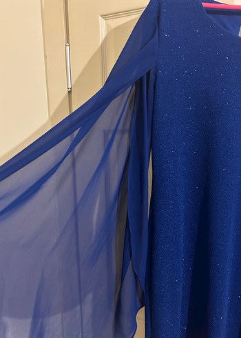 Parlak Mavi Uzun Kollu Midi Abiye - Görsel 4