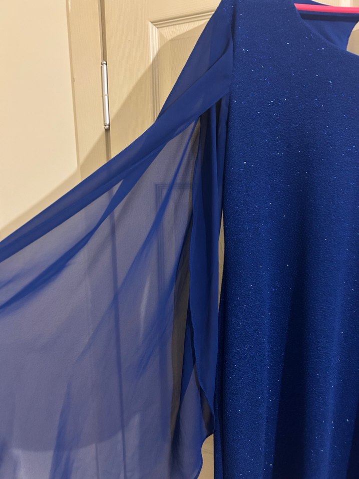 Parlak Mavi Uzun Kollu Midi Abiye - Görsel 4