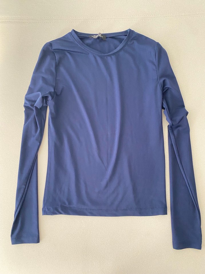 Kadın Lacivert Uzun Kollu Dar Kesim Tişört - Görsel 3