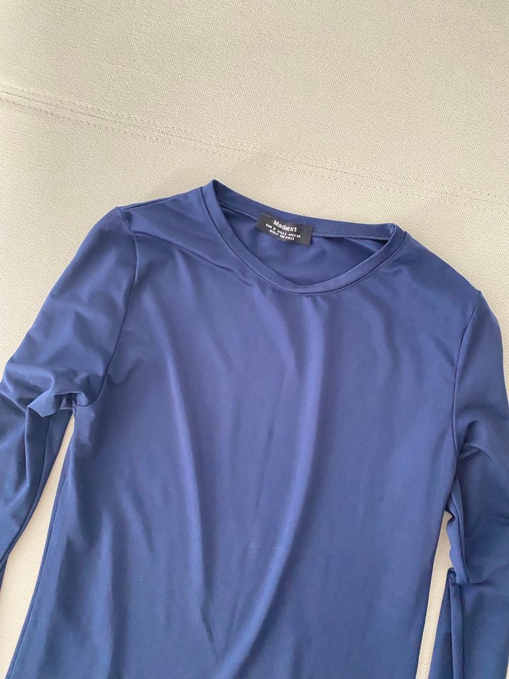 Kadın Lacivert Uzun Kollu Dar Kesim Tişört - Görsel 2