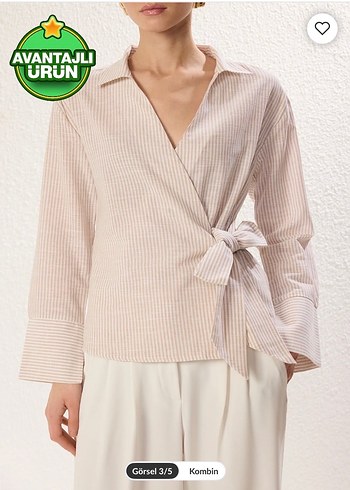 Bej Kemer Detaylı V Yakalı Gömlek - Görsel 2
