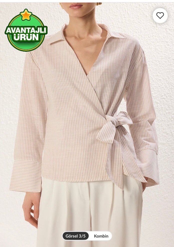 Bej Kemer Detaylı V Yakalı Gömlek - Görsel 2
