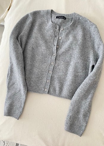 Stradivaruis Gri Düğmeli Kadın Triko Hırka - Görsel 4