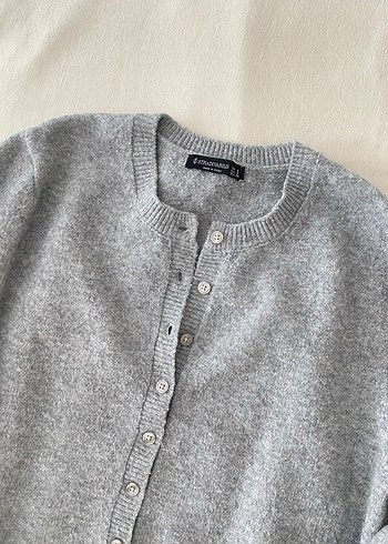 Stradivaruis Gri Düğmeli Kadın Triko Hırka - Görsel 5