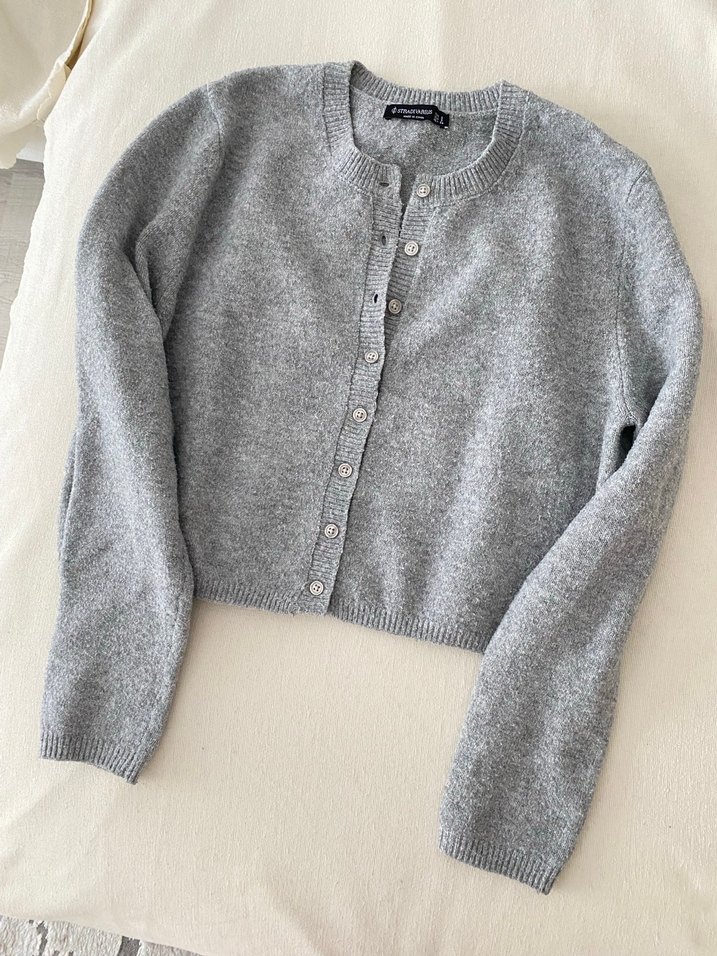 Stradivaruis Gri Düğmeli Kadın Triko Hırka - Görsel 4