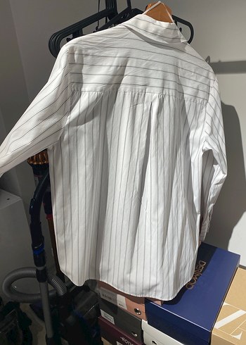 Kadın Beyaz Çizgili Pamuklu Gömlek - Görsel 3