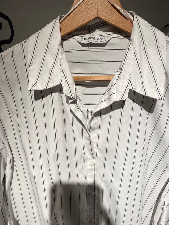 Kadın Beyaz Çizgili Pamuklu Gömlek - Görsel 4