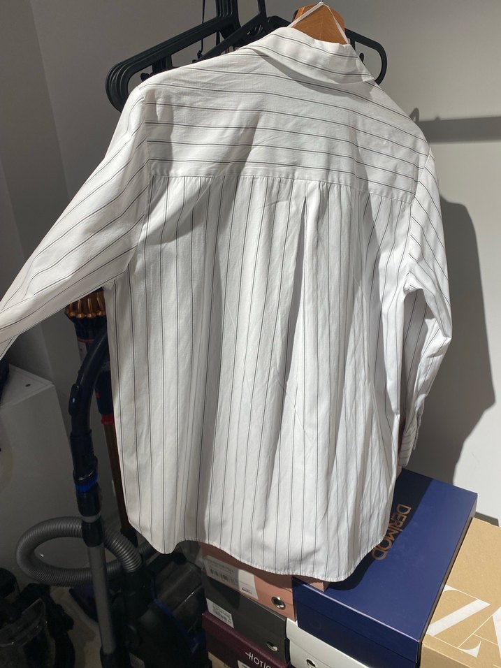 Kadın Beyaz Çizgili Pamuklu Gömlek - Görsel 3