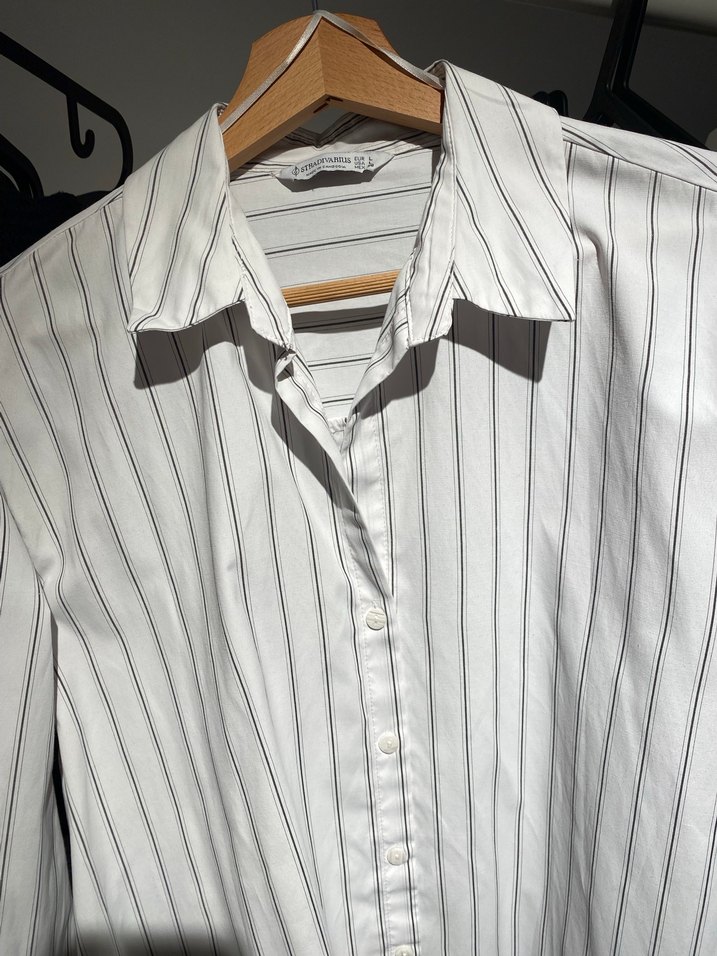 Kadın Beyaz Çizgili Pamuklu Gömlek - Görsel 2