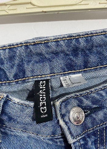34 Beden Yırtık Detaylı Kadın Mavi Loose Fit Kot Pantolon