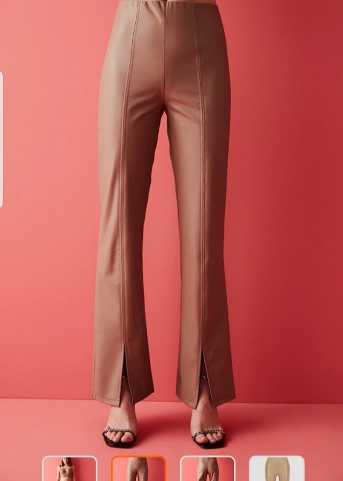 Penti deri görünümlü pantolon - Görsel 4