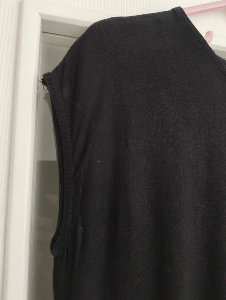 Siyah Keten Salaş Uzun Elbise - Görsel 4