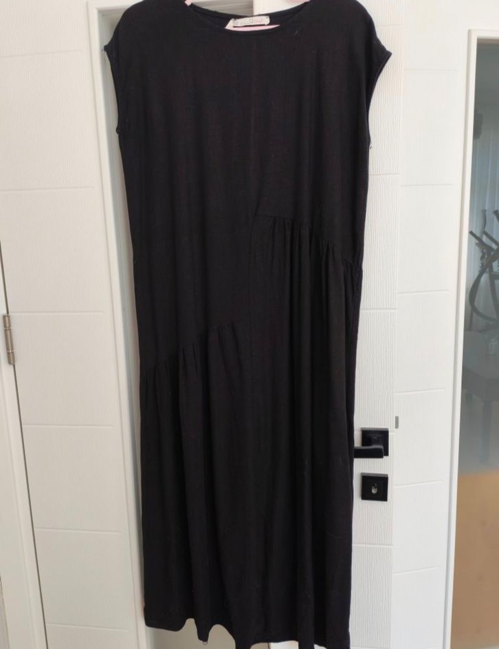 Siyah Keten Salaş Uzun Elbise - Görsel 2