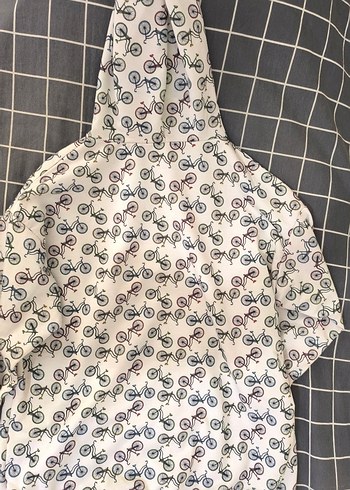 Bisiklet Desenli Çok Renkli Kapüşonlu Sweatshirt Tunik