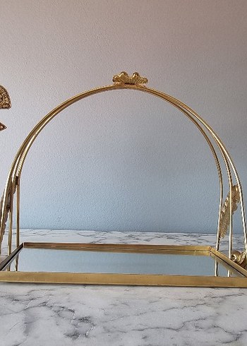 Gold Taşlı Dekorasyon Aynalı tepsi 3lü set