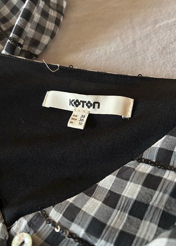 Koton Gri Ekose V Yaka Uzun Kollu Elbise