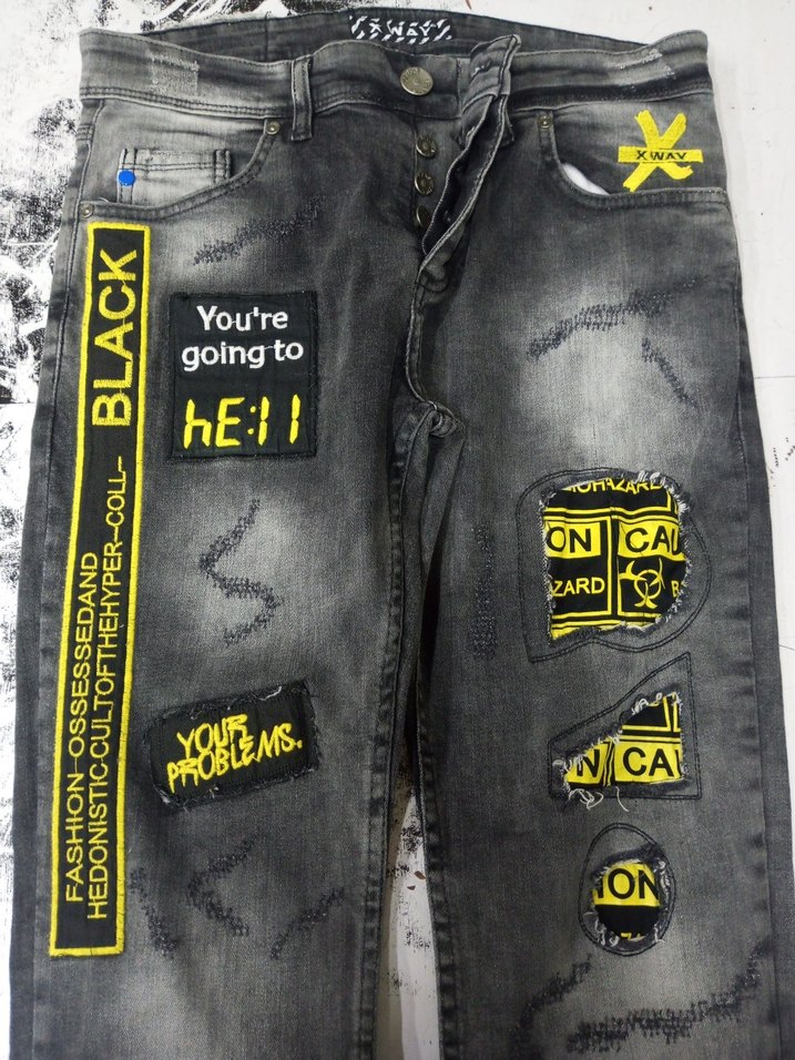 Gri Baskılı Erkek Denim Pantolon - Görsel 2