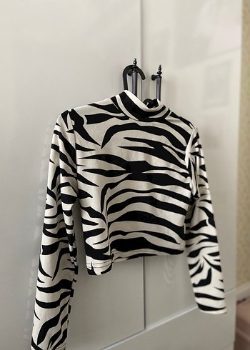 Zebra Desenli Uzun Kollu Mini Bluz