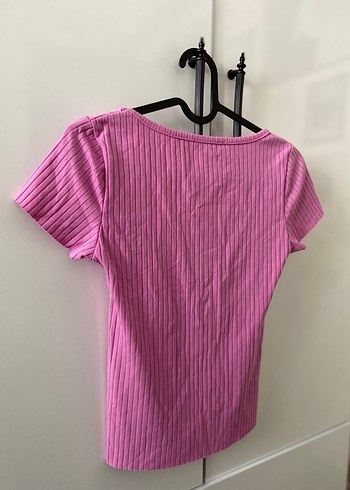 s Beden Piliseli Kısa Kollu Pembe Hamile Tişörtü