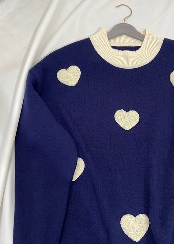 Nakışlı Mavi Uzun Kollu Triko Kazak - Görsel 2