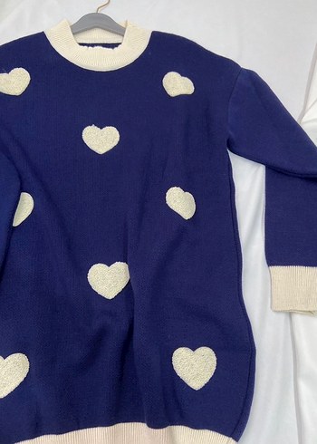 Nakışlı Mavi Uzun Kollu Triko Kazak - Görsel 3