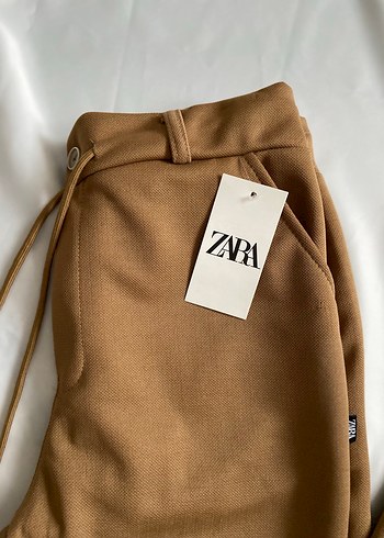 Zara Bej Kadın Regular Fit Kumaş Pantolon - Görsel 4