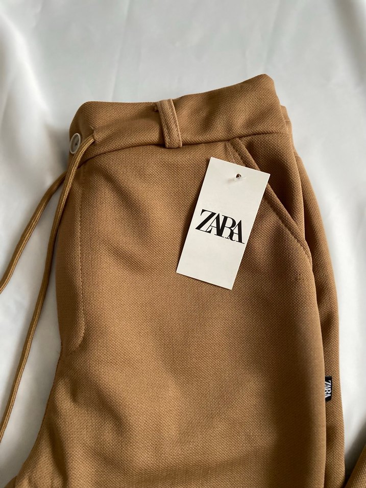 Zara Bej Kadın Regular Fit Kumaş Pantolon - Görsel 4