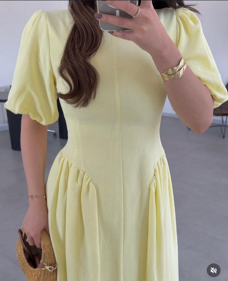 Sarı Midi Elbise, Kısa Kollu, Salaş Kesim - Görsel 2