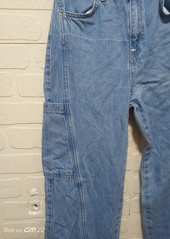 36 Beden Mavi Loose Fit Midi Denim Kadın Jean