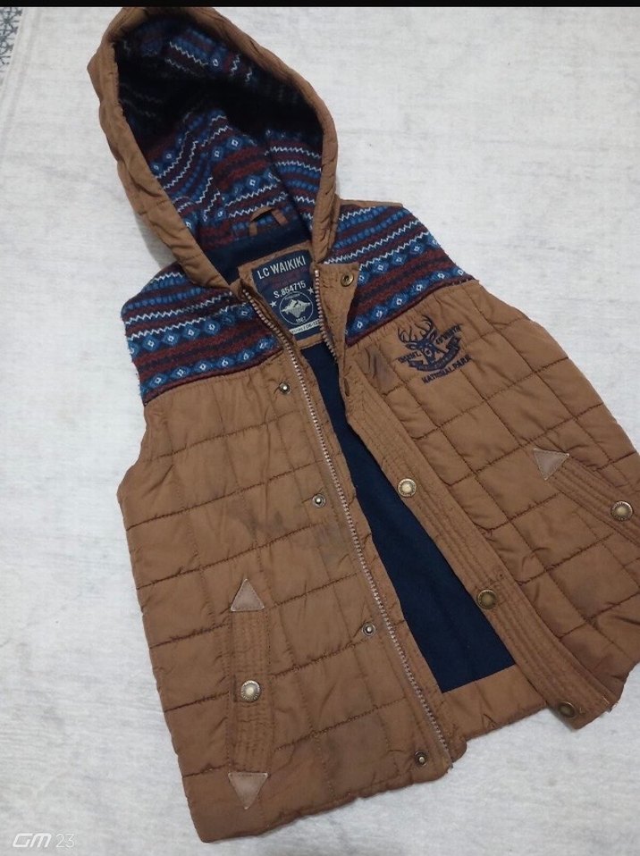 Erkek Çocuk Kahverengi Kapüşonlu Yelek - Görsel 2