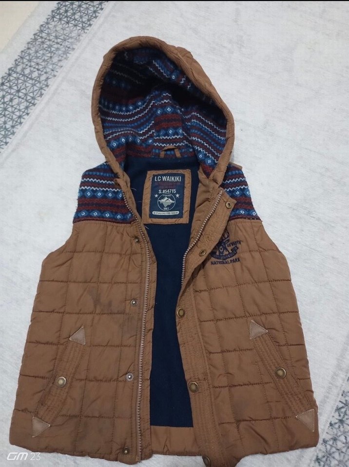 Erkek Çocuk Kahverengi Kapüşonlu Yelek - Görsel 4