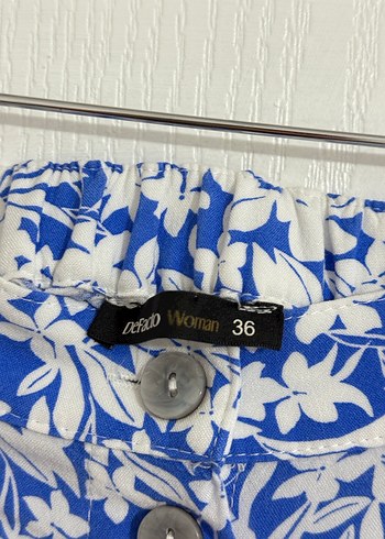 Mavi Çiçek Desenli Düğmeli Midi Etek - Görsel 6