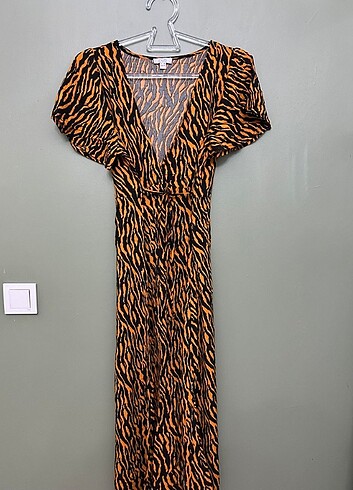 Leopar desen uzun elbise