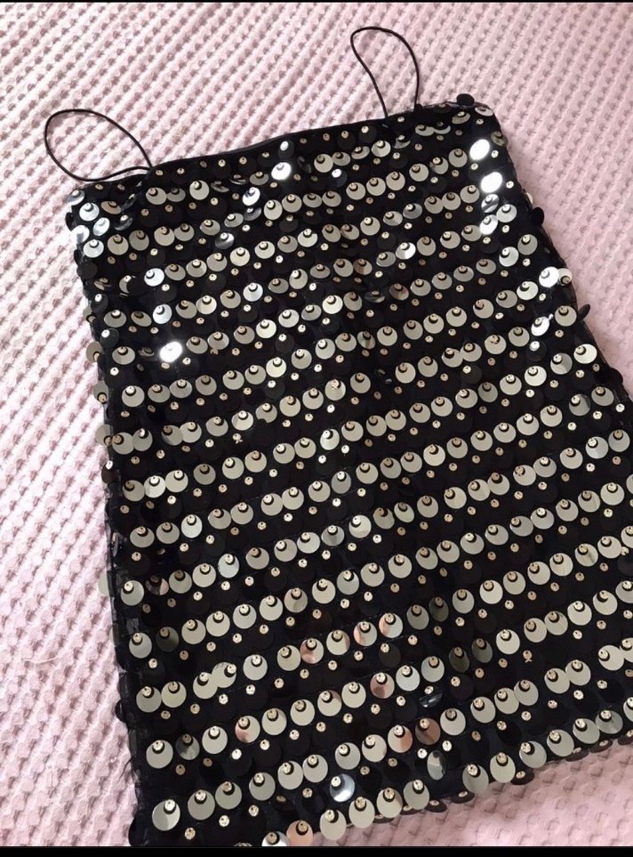 Pul İşlemeli Siyah Uzun Kalem Elbise - Görsel 3