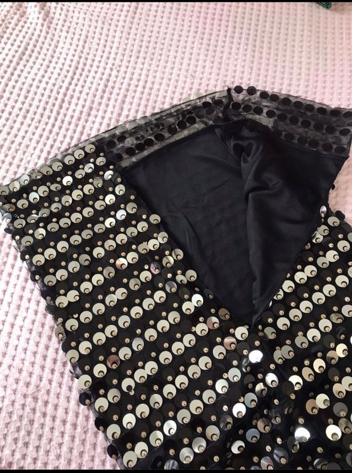 Pul İşlemeli Siyah Uzun Kalem Elbise - Görsel 2