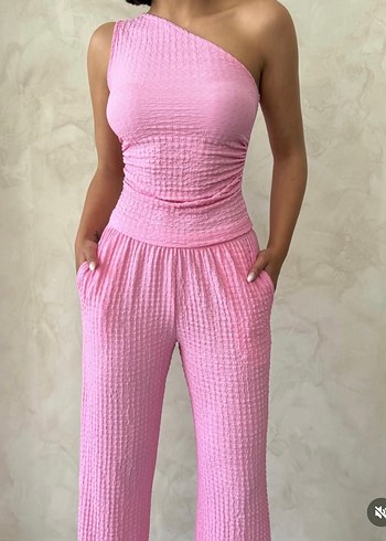 Pembe Gofre Tek Omuzlu Takim