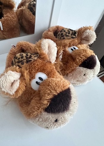 Kahverengi Leopar Desenli Peluş Erkek Ev Terliği - Görsel 3