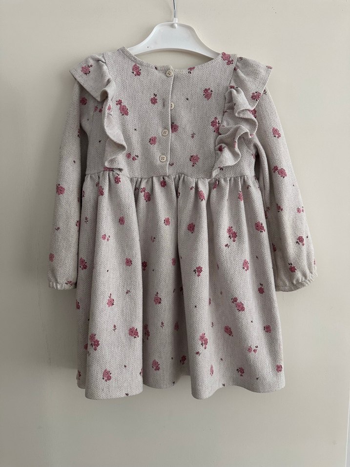 Gri Çiçekli Fırfırlı Kız Elbisesi LCW - Görsel 3