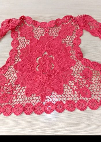38 Beden pembe Renk Dantelli Bohem Kısa Yelek