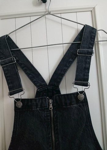 Kadın Siyah Denim Askılı Midi Salopet - Görsel 2
