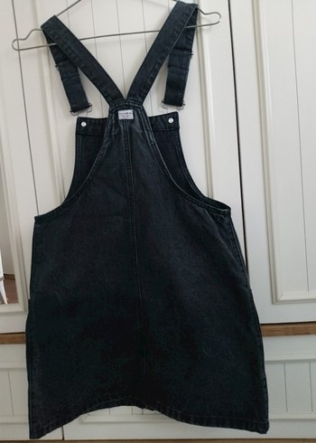 Kadın Siyah Denim Askılı Midi Salopet - Görsel 6