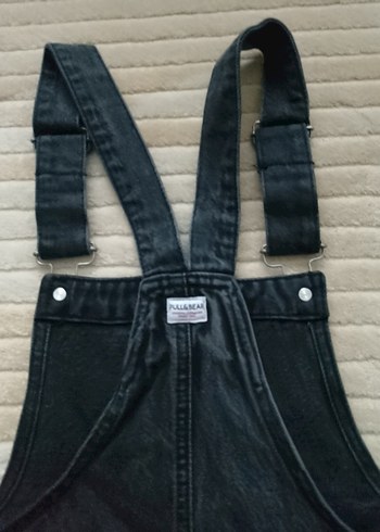 Kadın Siyah Denim Askılı Midi Salopet - Görsel 8