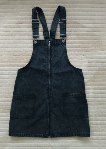 Kadın Siyah Denim Askılı Midi Salopet - Görsel 9