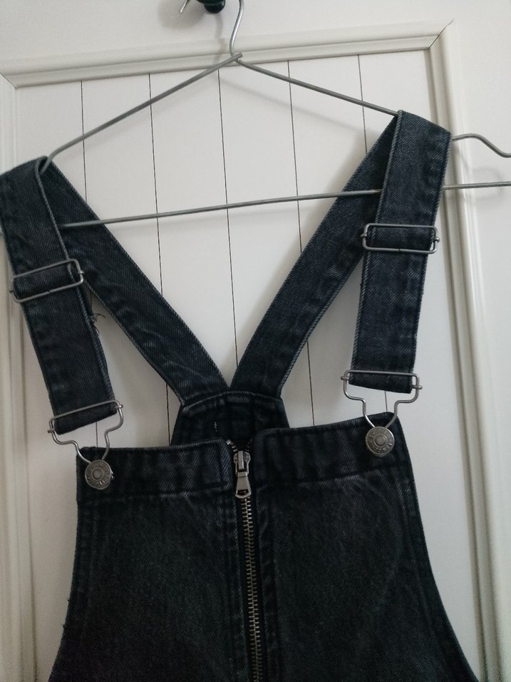 Kadın Siyah Denim Askılı Midi Salopet - Görsel 2